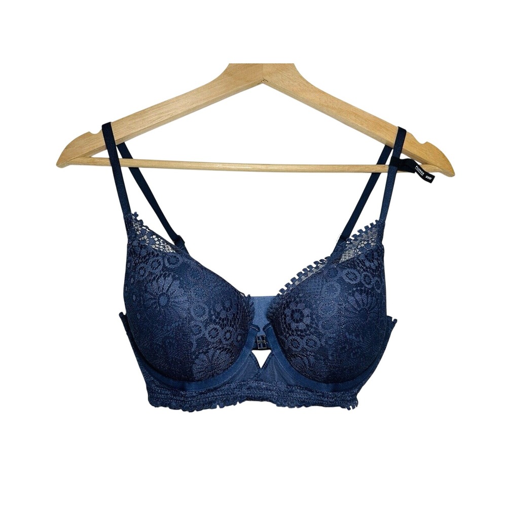 Aerie Real Power Plunge Push Up Joy Lace Bra Navy Blue Women's 32D‎ NWT